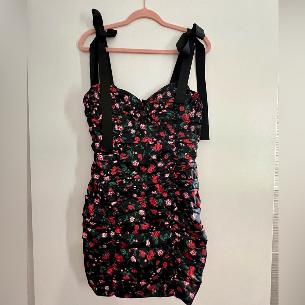 Romantic Date Night Mini Bustier Dress Floral Print With Bows
